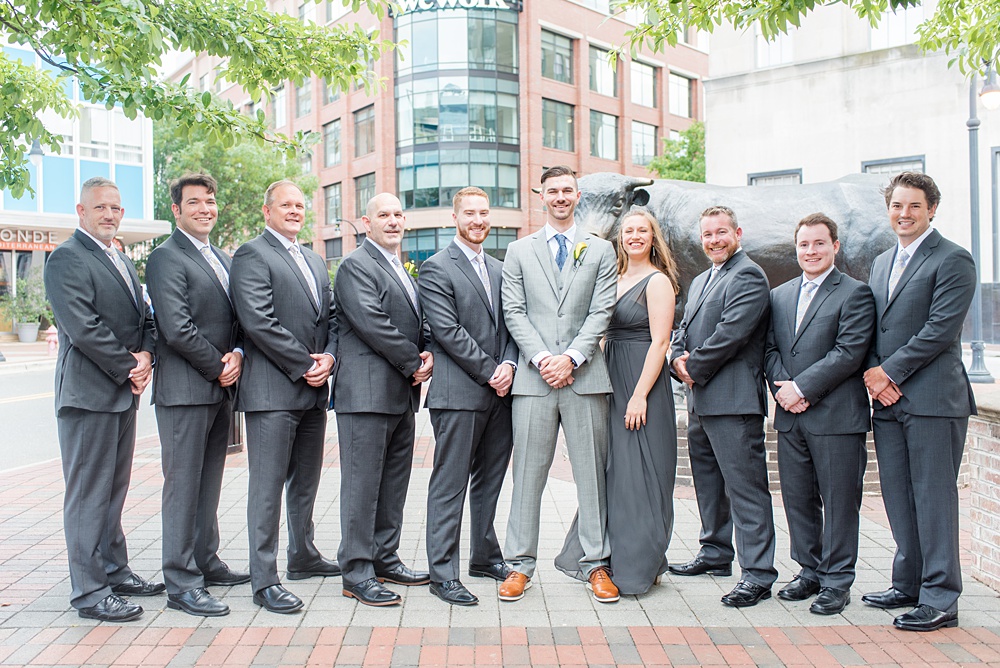 Durham's The Rickhouse wedding venue pictures by Mikkel Paige Photography. The couple got ready at 21c Museum Hotel downtown in the city center then traveled to the indoor/outdoor venue for their ceremony and reception. #durhamvenues #northcarolinaweddings #mikkelpaige #durhamweddingphotos #durhamweddingphotographer