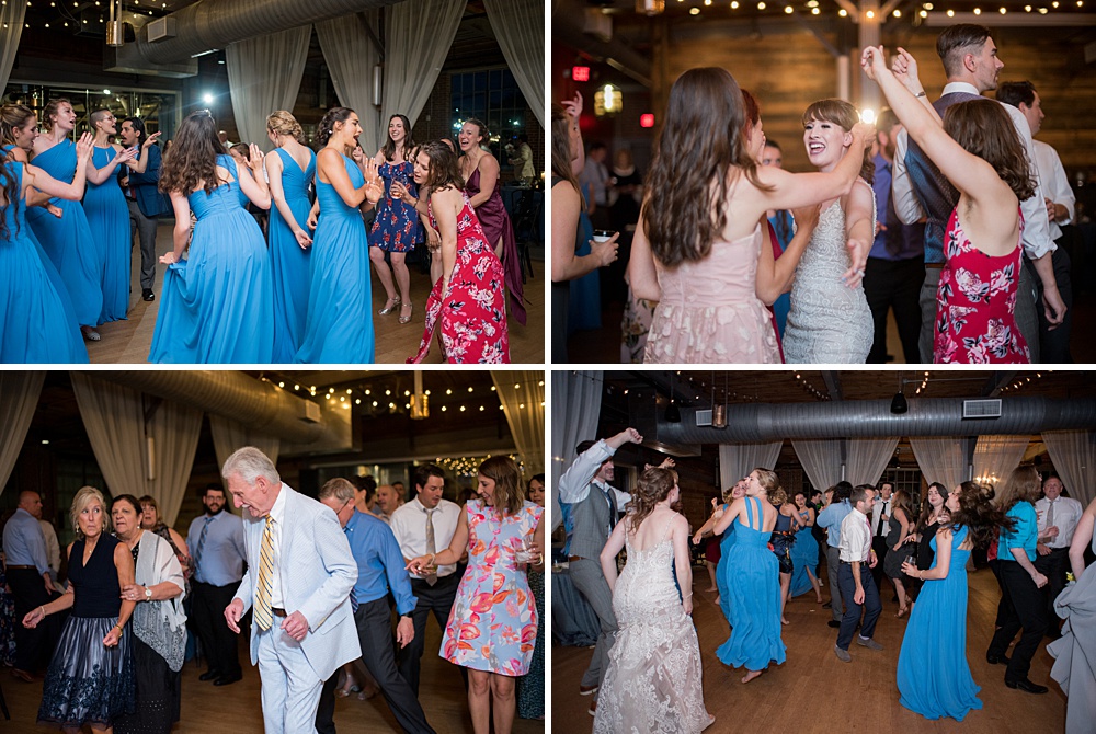 Pictures at a Durham, North Carolina wedding venue by Mikkel Paige Photography. The Rickhouse was the perfect outdoor/indoor space for the bride and groom's reception and ceremony. The couple chose fun yellow and blue colors for their summer decor. #mikkelpaige #therickhouse #durhamweddingphotos #durhamwedding #northcarolinaweddingphotographer #durhamweddingphotographer