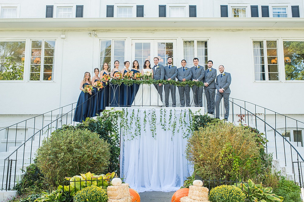 Crabtree's Kittle House wedding photos by Mikkel Paige Photography of a fall wedding in Chappaqua, New York. This is a beautiful indoor and outdoor wedding venue in Westchester county! #mikkelpaige #westchesterweddingvenues #westchesterweddingphotographers #fallwedding #weddingparty #navybridesmaids #bridalparty