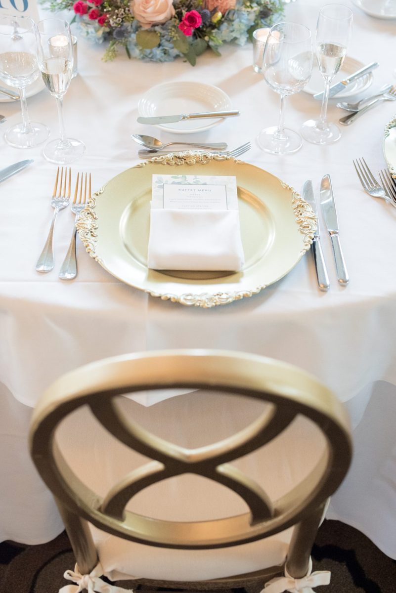 Photos at New Jersey wedding venue, Crystal Springs Resort, in Hamburg with an outdoor ceremony option and indoor reception, by Mikkel Paige Photography. The reception was filled with gold and blue detail, and table numbers to match their stationery suite. #mikkelpaige #CrystalSprings #NJweddingvenues #NewJerseyWedding #NJweddingphotographer #fallwedding #septemberwedding #weddingreception