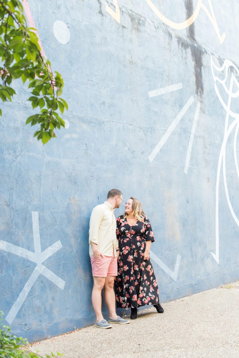 Durham North Carolina wedding photographer, Mikkel Paige Photography, captures engagement-like photos for a couple in the downtown area of this NC city for a two year anniversary couples session with Nikki and her husband, Jason, of Fancy This Photography. #mikkelpaige #DurhamEngagementPhotos #durhamphotographysession #DowntownDurham #DurhamWeddingPhotographer