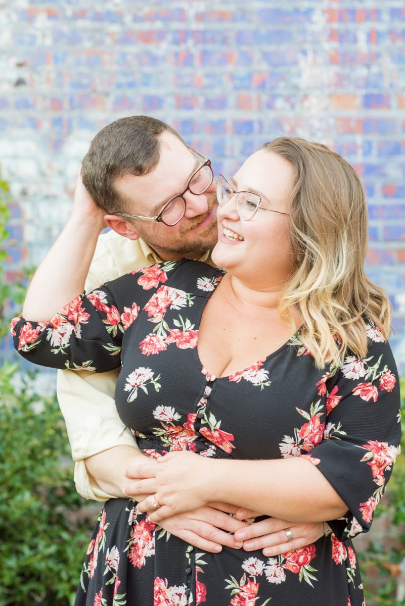 Durham North Carolina wedding photographer, Mikkel Paige Photography, captures engagement-like photos for a couple in the downtown area of this NC city for a two year anniversary couples session with Nikki and her husband, Jason, of Fancy This Photography. #mikkelpaige #DurhamEngagementPhotos #durhamphotographysession #DowntownDurham #DurhamWeddingPhotographer