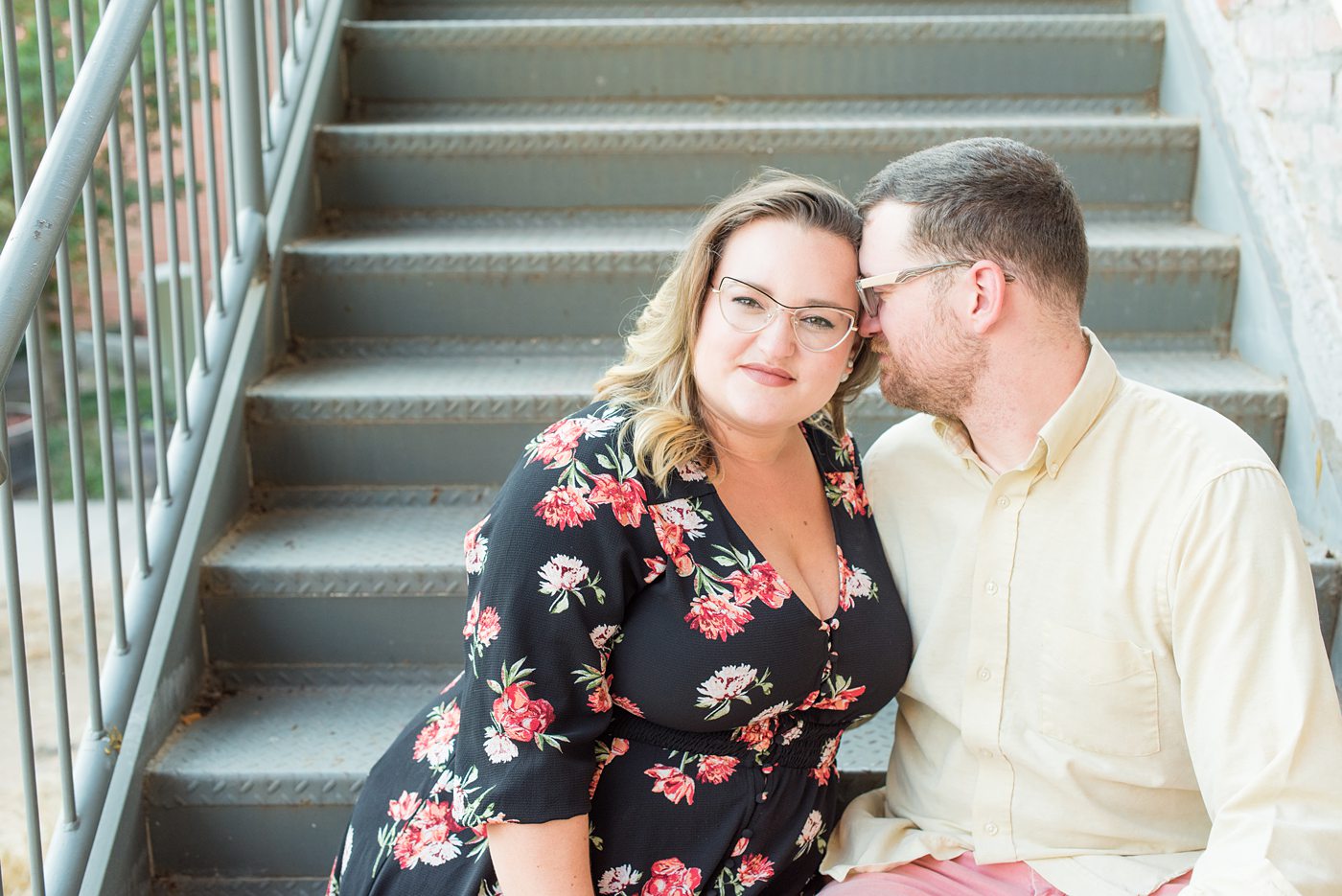 Durham North Carolina wedding photographer, Mikkel Paige Photography, captures engagement-like photos for a couple in the downtown area of this NC city for a two year anniversary couples session with Nikki and her husband, Jason, of Fancy This Photography. #mikkelpaige #DurhamEngagementPhotos #durhamphotographysession #DowntownDurham #DurhamWeddingPhotographer