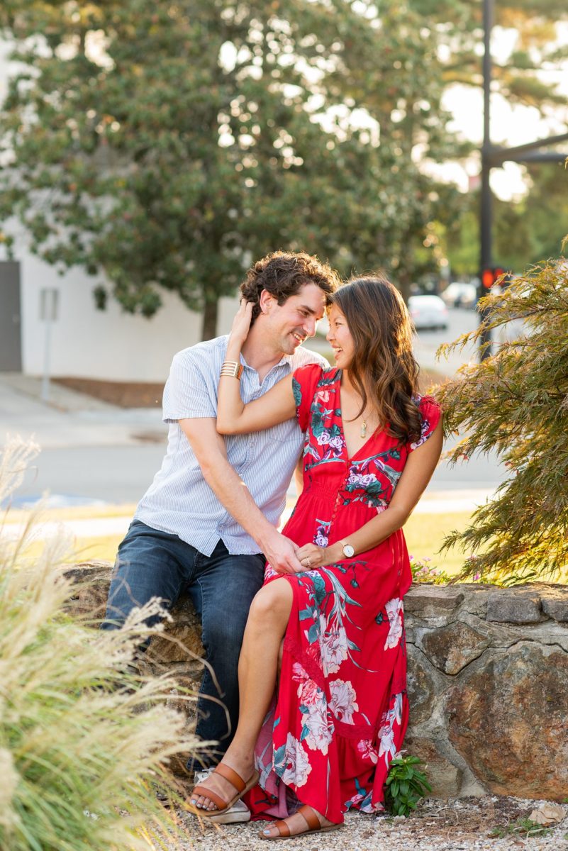 Durham North Carolina wedding photographer, Mikkel Paige Photography, captures engagement photos for a couple in the downtown area of the NC city. #mikkelpaige #DurhamEngagementPhotos #DowntownDurham #DurhamWeddingPhotographer