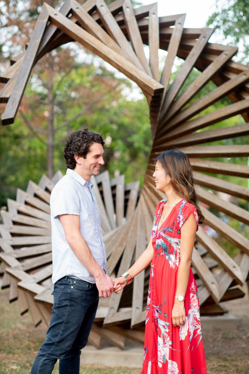 Durham North Carolina wedding photographer, Mikkel Paige Photography, captures engagement photos for a couple in the downtown area of the NC city. #mikkelpaige #DurhamEngagementPhotos #DowntownDurham #DurhamWeddingPhotographer