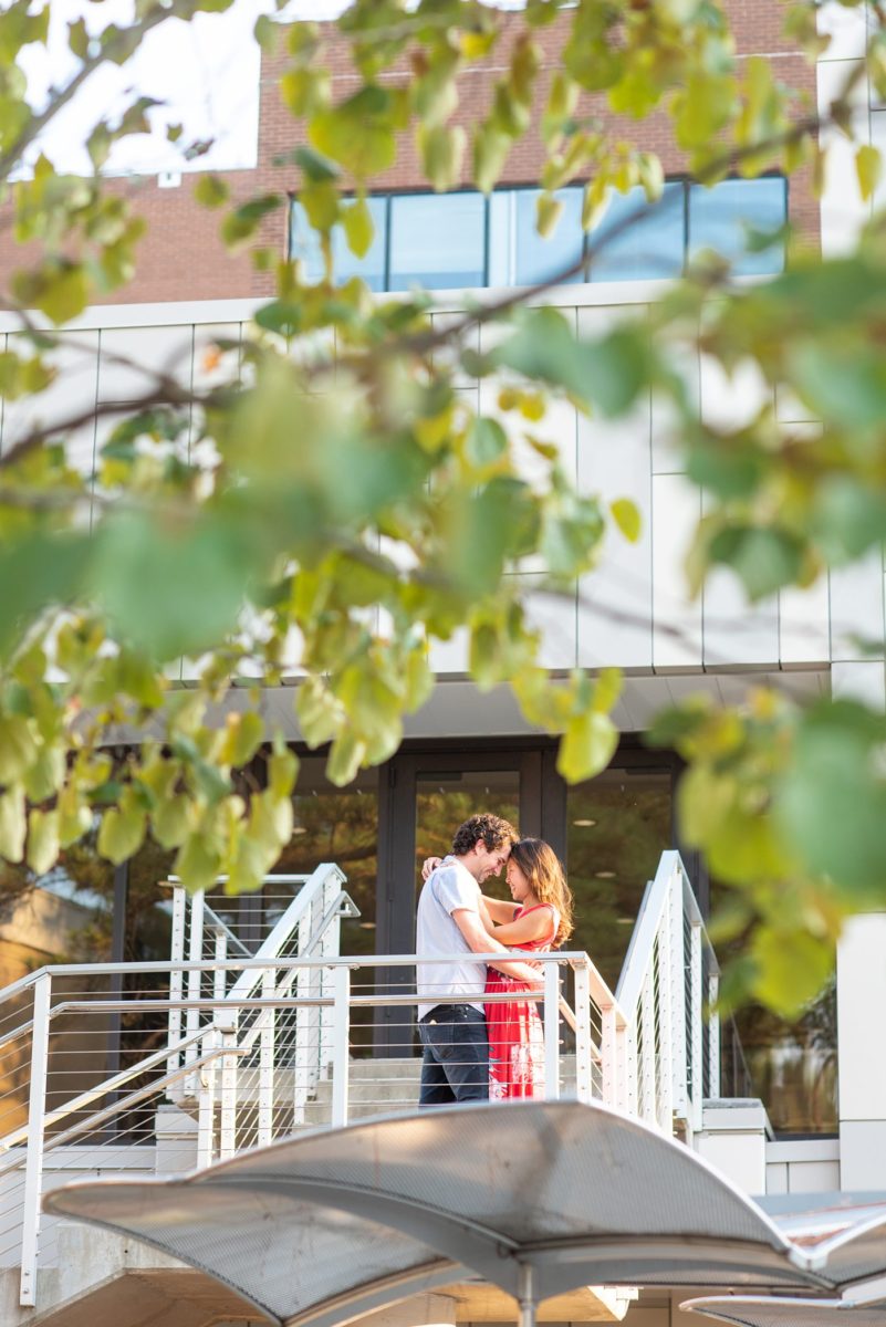 Durham North Carolina wedding photographer, Mikkel Paige Photography, captures engagement photos for a couple in the downtown area of the NC city. #mikkelpaige #DurhamEngagementPhotos #DowntownDurham #DurhamWeddingPhotographer