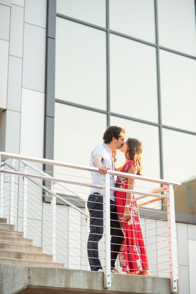 Durham North Carolina wedding photographer, Mikkel Paige Photography, captures engagement photos for a couple in the downtown area of the NC city. #mikkelpaige #DurhamEngagementPhotos #DowntownDurham #DurhamWeddingPhotographer