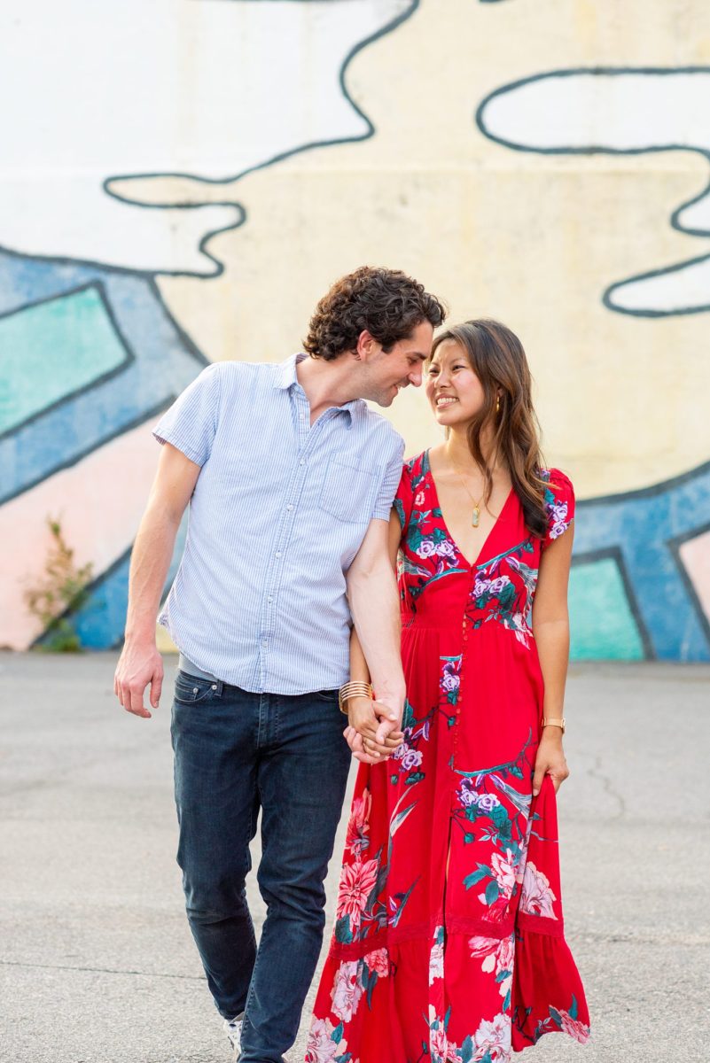 Durham North Carolina wedding photographer, Mikkel Paige Photography, captures engagement photos for a couple in the downtown area of the NC city. #mikkelpaige #DurhamEngagementPhotos #DowntownDurham #DurhamWeddingPhotographer