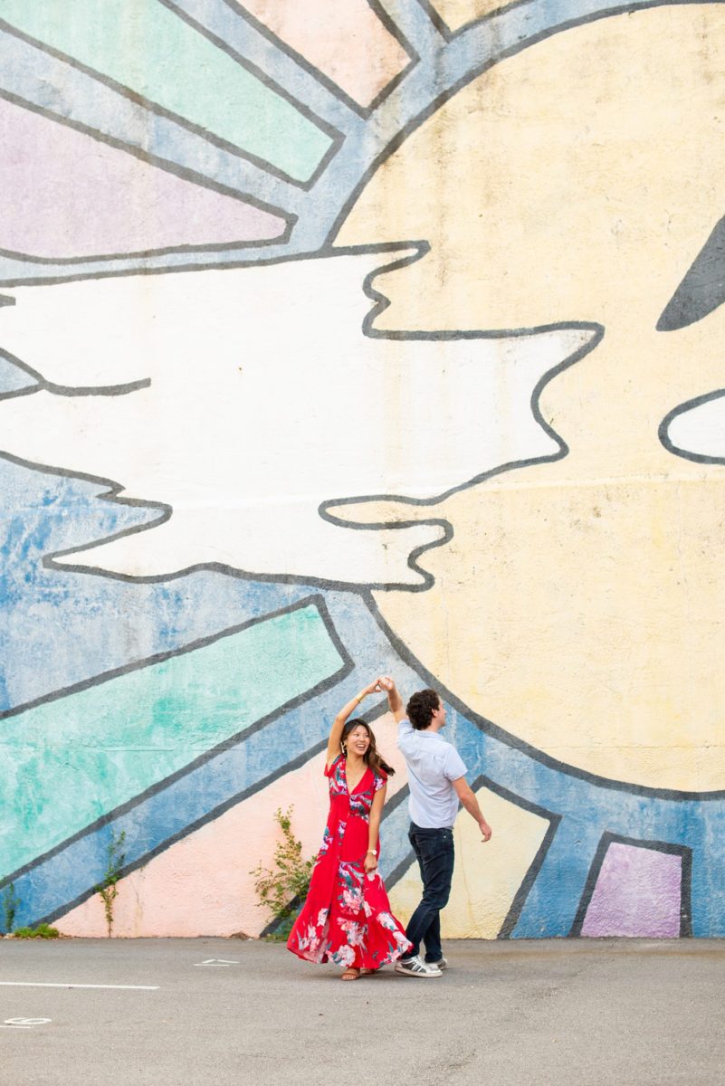 Durham North Carolina wedding photographer, Mikkel Paige Photography, captures engagement photos for a couple in the downtown area of the NC city. #mikkelpaige #DurhamEngagementPhotos #DowntownDurham #DurhamWeddingPhotographer