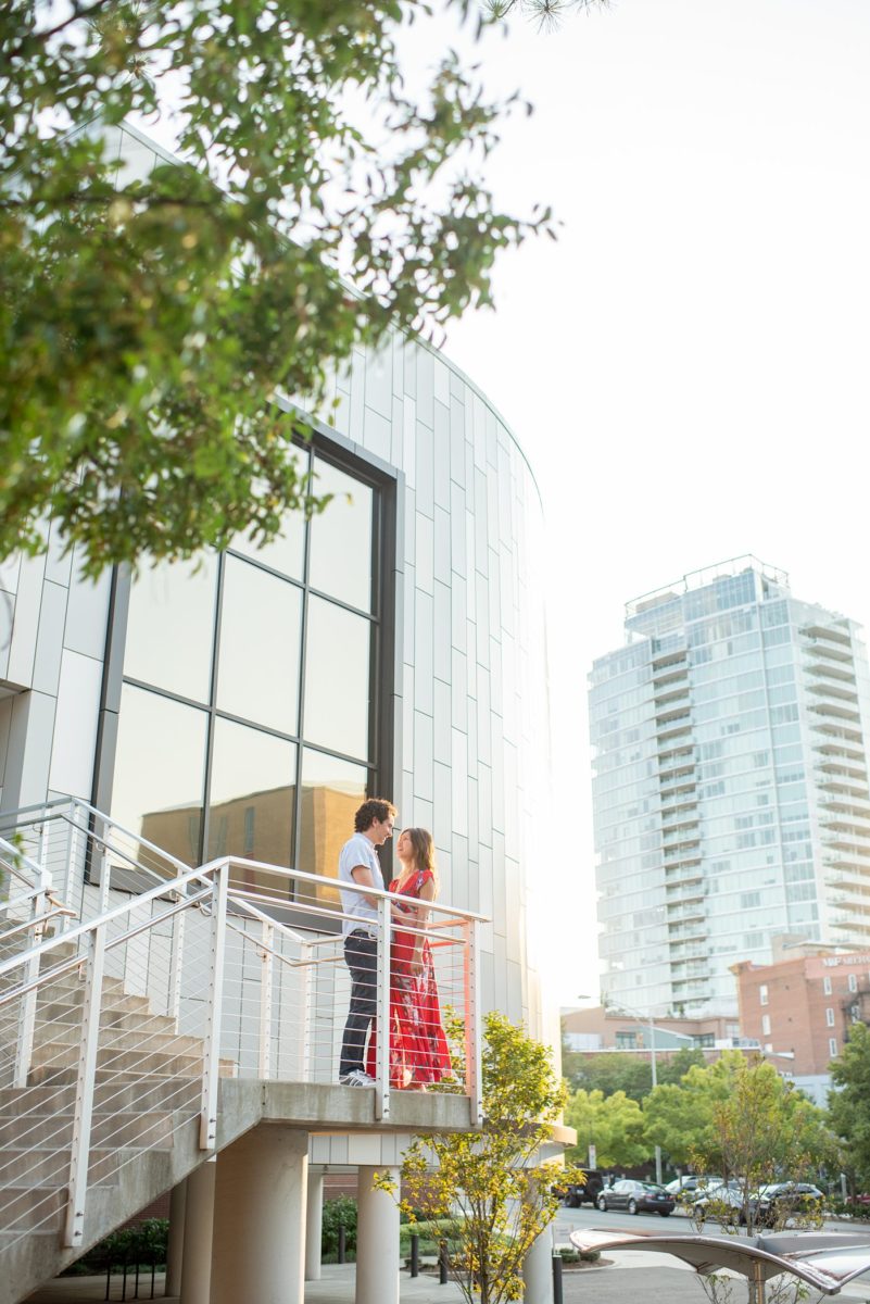 Durham North Carolina wedding photographer, Mikkel Paige Photography, captures engagement photos for a couple in the downtown area of the NC city. #mikkelpaige #DurhamEngagementPhotos #DowntownDurham #DurhamWeddingPhotographer