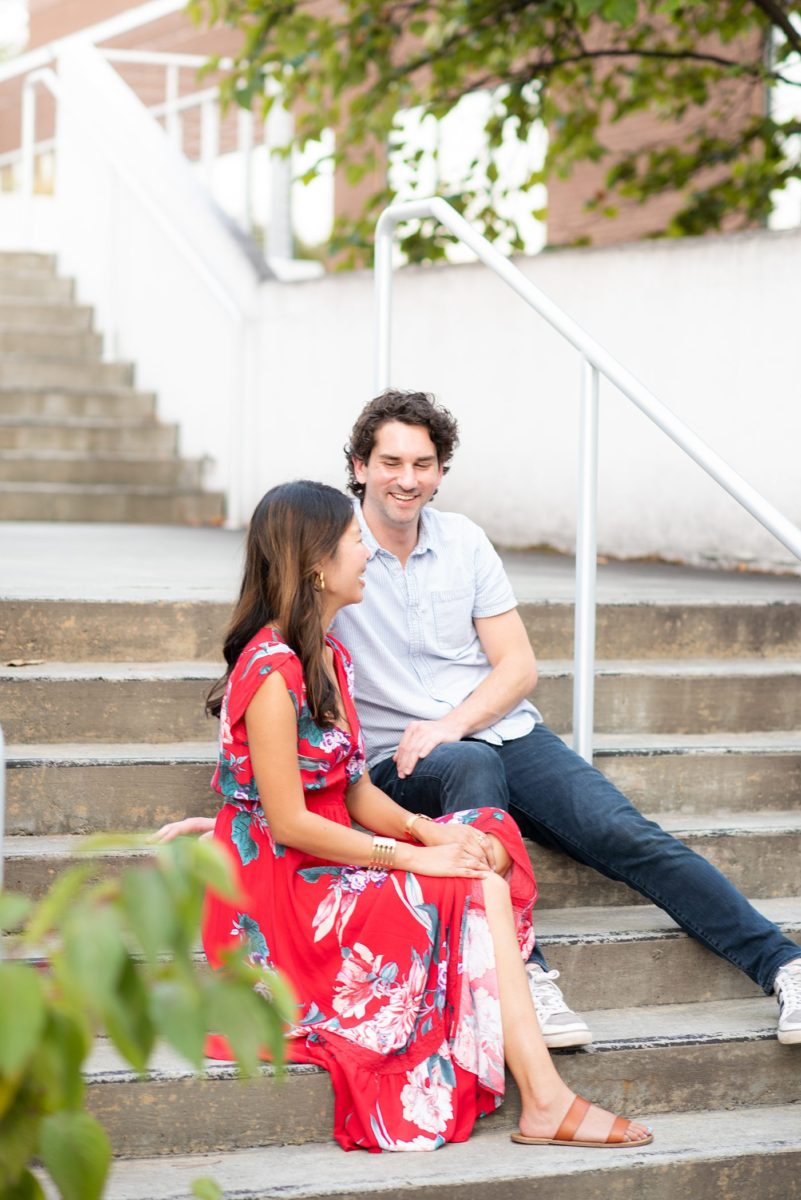 Durham North Carolina wedding photographer, Mikkel Paige Photography, captures engagement photos for a couple in the downtown area of the NC city. #mikkelpaige #DurhamEngagementPhotos #DowntownDurham #DurhamWeddingPhotographer