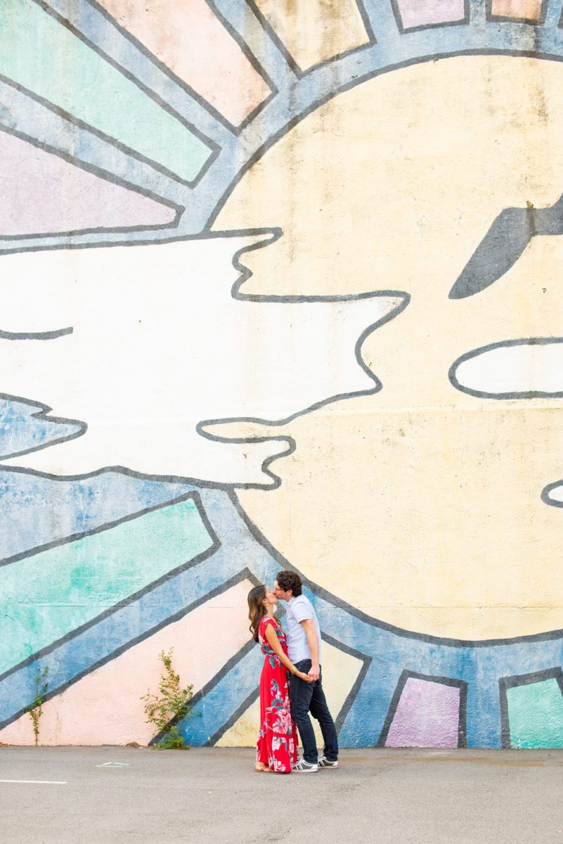 Durham North Carolina wedding photographer, Mikkel Paige Photography, captures engagement photos for a couple in the downtown area of the NC city. #mikkelpaige #DurhamEngagementPhotos #DowntownDurham #DurhamWeddingPhotographer