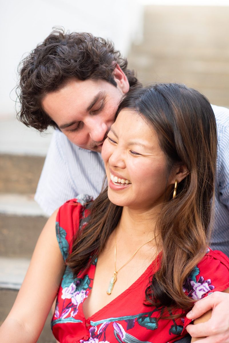 Durham North Carolina wedding photographer, Mikkel Paige Photography, captures engagement photos for a couple in the downtown area of the NC city. #mikkelpaige #DurhamEngagementPhotos #DowntownDurham #DurhamWeddingPhotographer