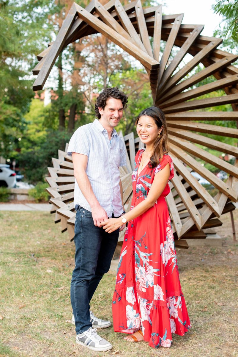 Durham North Carolina wedding photographer, Mikkel Paige Photography, captures engagement photos for a couple in the downtown area of the NC city. #mikkelpaige #DurhamEngagementPhotos #DowntownDurham #DurhamWeddingPhotographer