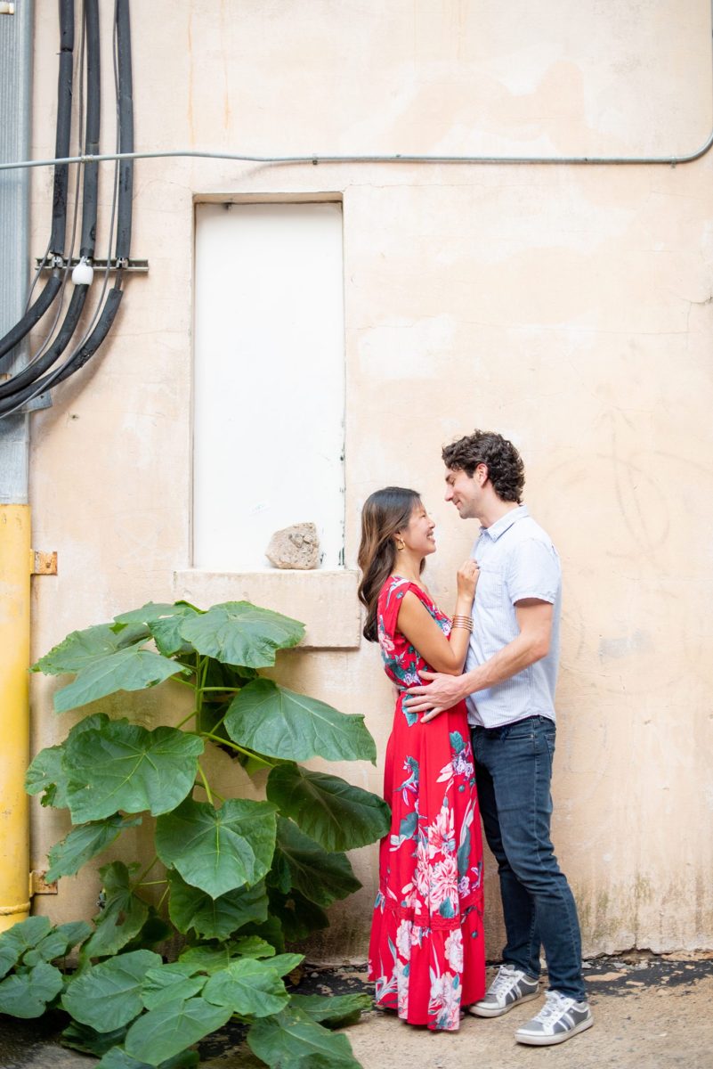 Durham North Carolina wedding photographer, Mikkel Paige Photography, captures engagement photos for a couple in the downtown area of the NC city. #mikkelpaige #DurhamEngagementPhotos #DowntownDurham #DurhamWeddingPhotographer