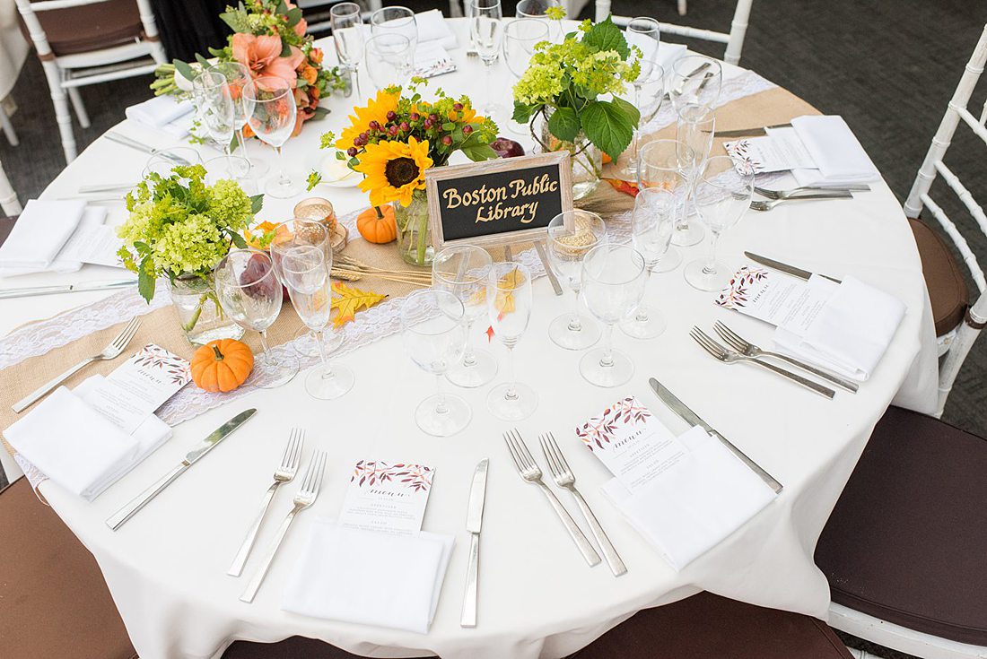 A fall wedding in upstate New York, just outside NYC, in Chappaqua, Westchester County. Photos taken by Mikkel Paige Photography at Crabtree's Kittle House. Ceremony outside and reception indoors, filled with custom carved pumpkins, autumn leaves, orange, white, and peach colors, berries, pears, pomegranates and sunflowers. #mikkelpaige #fallwedding #newyorkweddingvenues #nycweddingphotographer #outdoorceremony #autumnwedding #fallharvest