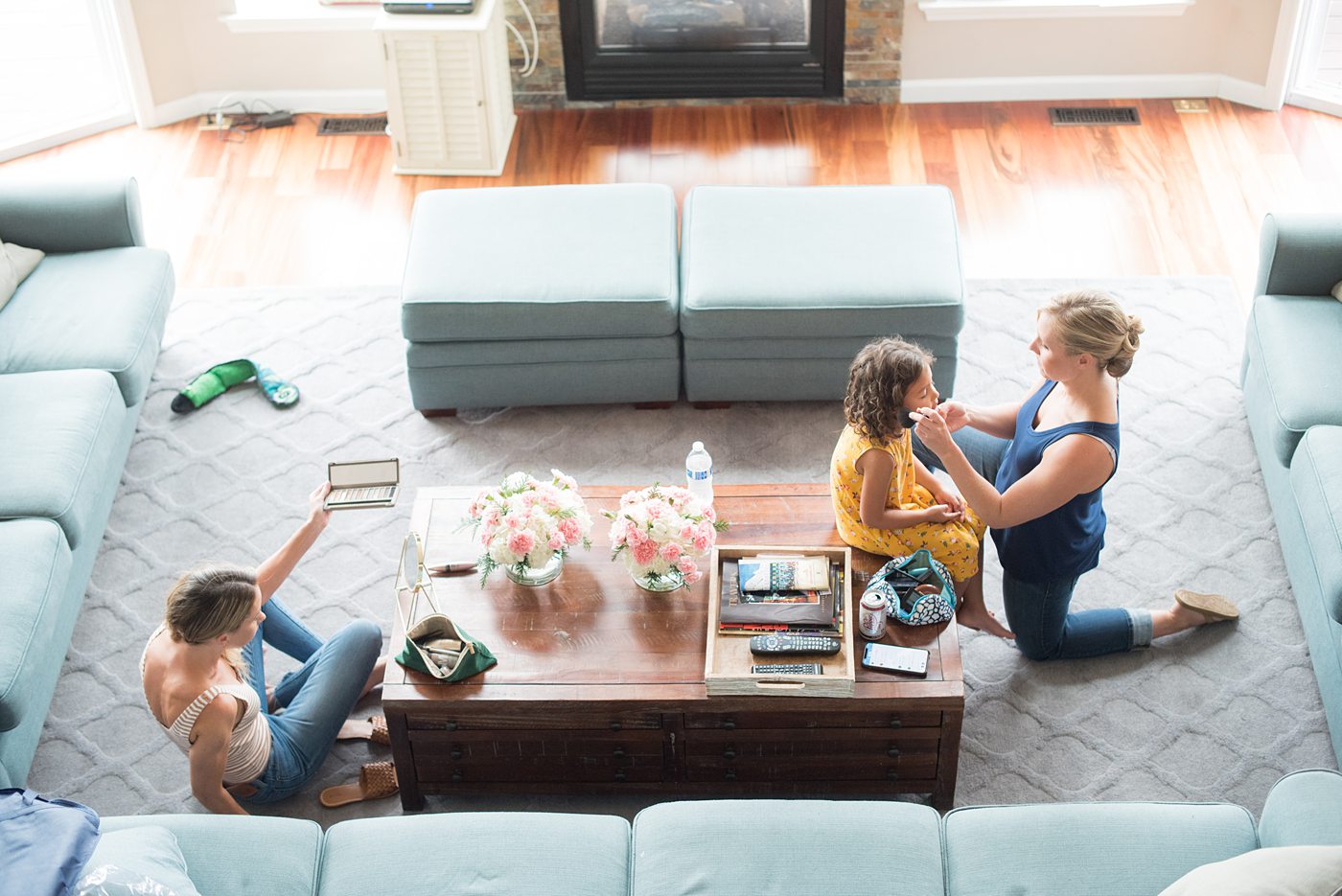 Saratoga Springs destination wedding photos in upstate New York by Mikkel Paige Photography, NY wedding photographer. The bridesmaids and flower girls got ready inside the private home the couple rented for their lakefront wedding. #mikkelpaige #saratogaspringswedding #destinationwedding #bridalparty #bohobride #gettingready