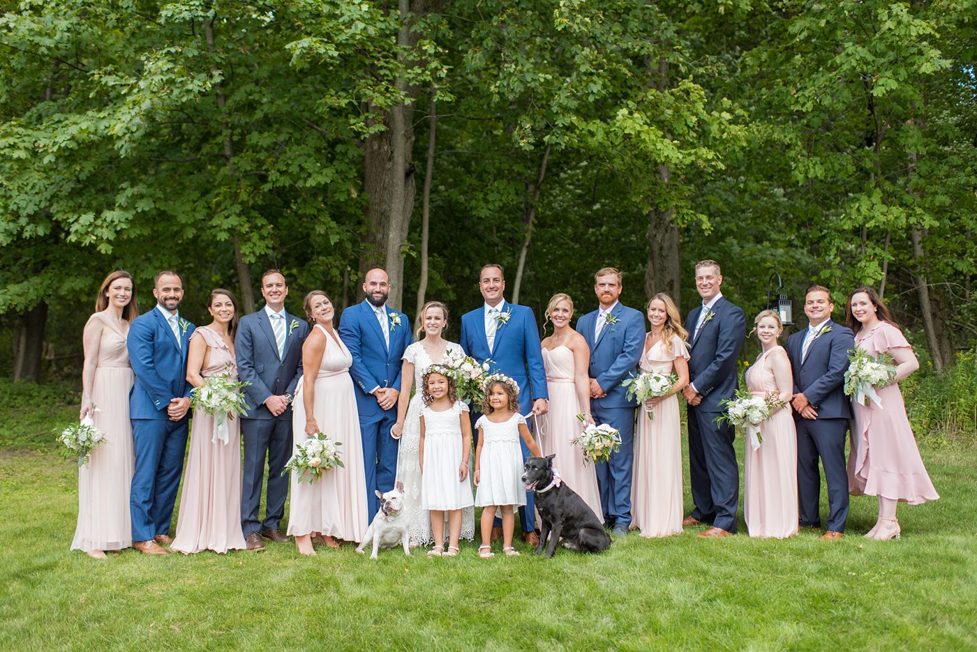 Saratoga Springs destination wedding photos in upstate New York by Mikkel Paige Photography, NY wedding photographer. The groomsmen wore navy blue suits and bridesmaids wore pink gowns. #mikkelpaige #saratogaspringswedding #destinationwedding #pinkbridesmaids #bluesuits