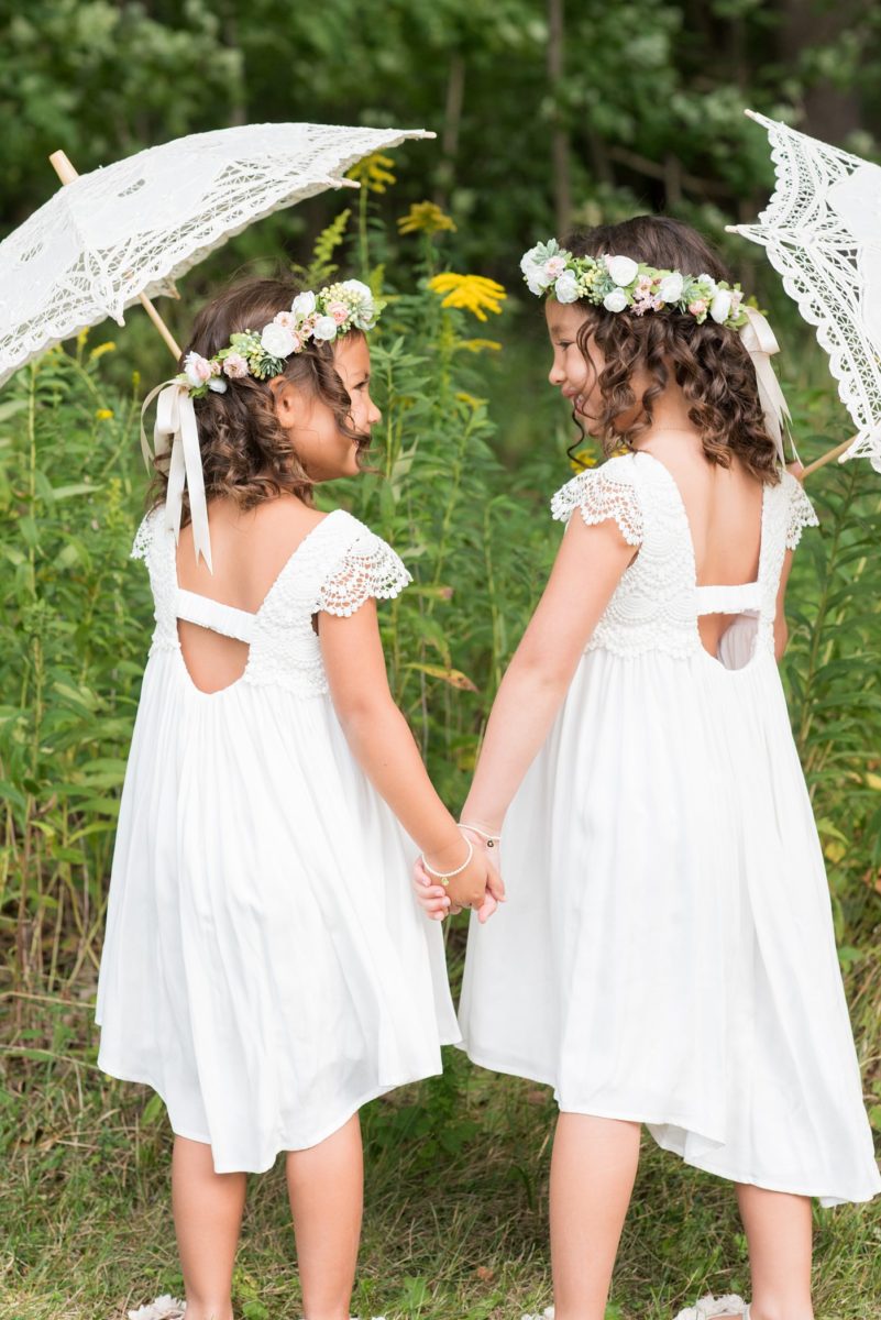 Saratoga Springs destination wedding photos in upstate New York by Mikkel Paige Photography, NY wedding photographer. The bride asked her nieces to be the two flowers girls. #mikkelpaige #saratogaspringswedding #destinationwedding #lakefrontwedding #lakewedding #flowergirls