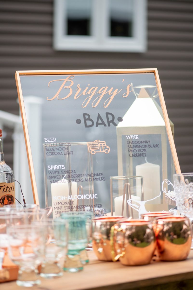 Saratoga Springs destination wedding photos in upstate New York by Mikkel Paige Photography, NY wedding photographer. The bride and groom had custom signage with their dogs on the bar and dessert signs and a welcome wedding sign. #mikkelpaige #saratogaspringswedding #destinationwedding #customsignage #barsign