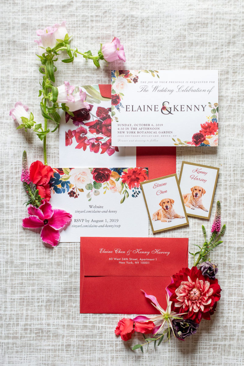 New York Botanical Garden wedding photos by Mikkel Paige Photography. The couple had red inspired details and an invitation to match. After the couple's engagement photoshoot in Manhattan I was so excited for their fall wedding near the Conservatory at the Terrace Room, at this NYC venue. #mikkelpaige #nybg #asianbride #redweddinginvitation #brideandgroom #newyorkbotanicalgardenwedding #NYBotanicalGarden #Bronxwedding #newyorkcityweddingvenue #weddingstationery #detailphotos