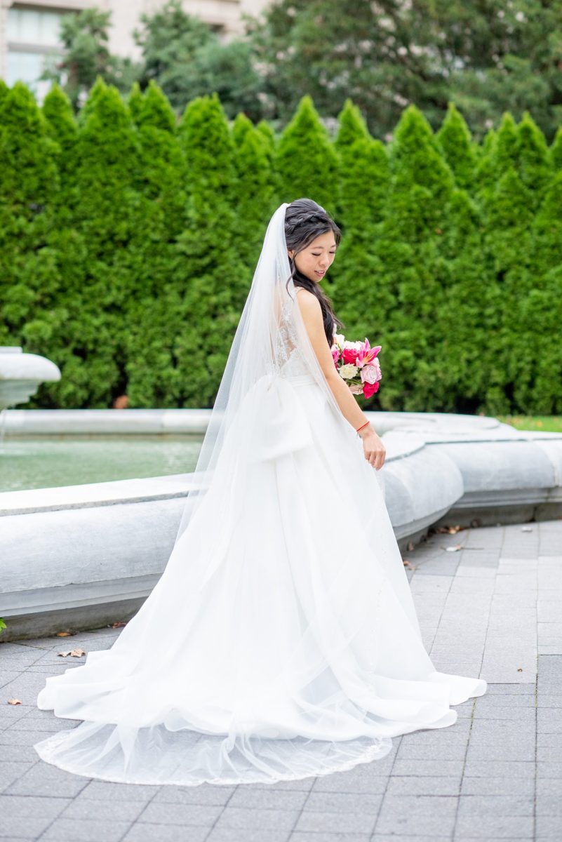 New York Botanical Garden wedding photos by Mikkel Paige Photography. After the couple's engagement photoshoot in Manhattan I was so excited for their fall wedding near the Conservatory at the Terrace Room, at this NYC venue. The bride wore a beaded ballgown dress. with half up hair do. #bridestyle #mikkelpaige #nybg #newyorkbotanicalgardenwedding #asianbride #NYBotanicalGarden #Bronxwedding