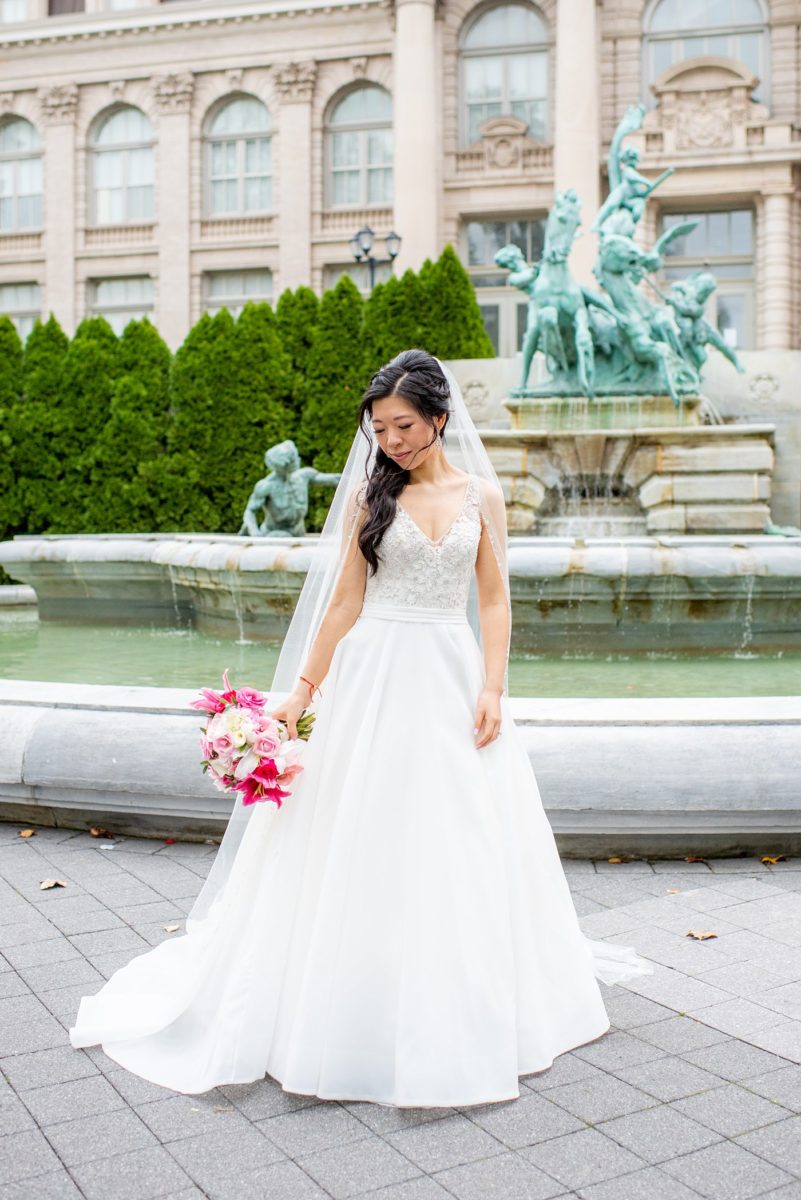 New York Botanical Garden wedding photos by Mikkel Paige Photography. After the couple's engagement photoshoot in Manhattan I was so excited for their fall wedding near the Conservatory at the Terrace Room, at this NYC venue. The bride wore a beaded ballgown dress. with half up hair do. #bridestyle #mikkelpaige #nybg #newyorkbotanicalgardenwedding #asianbride #NYBotanicalGarden #Bronxwedding