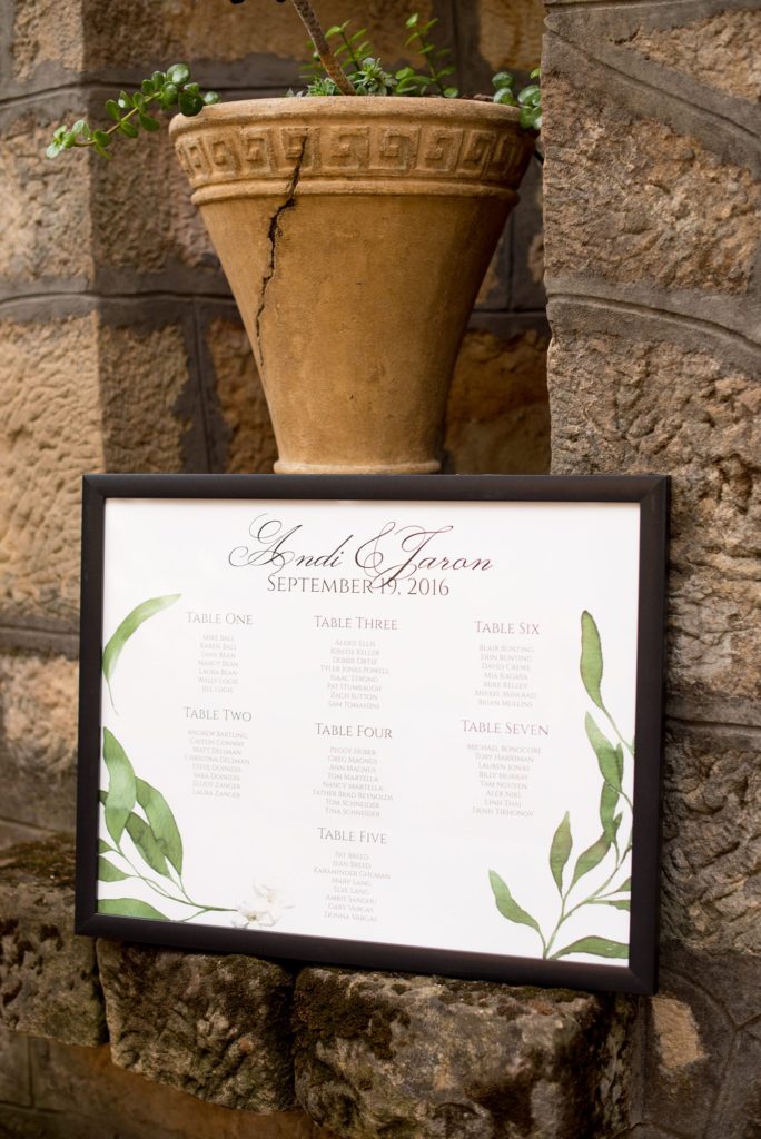 Seating chart at a small destination wedding at a California winery in Los Gatos. Photos by Mikkel Paige Photography.