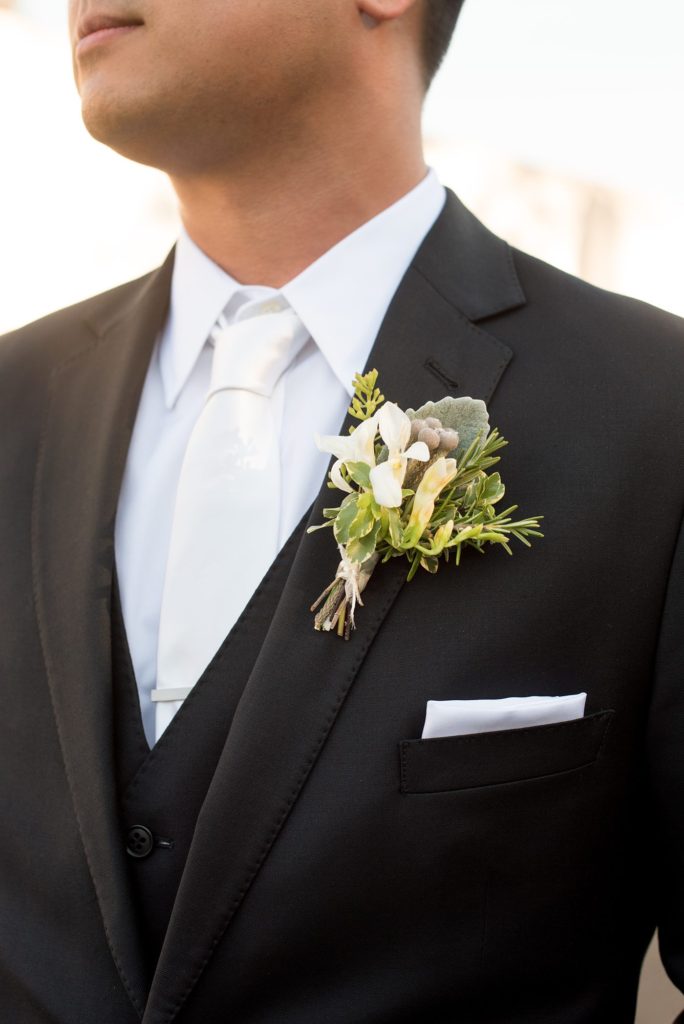 Groom's boutonniere at a destination wedding at a California winery in Los Gatos called Testarossa. Photos by Mikkel Paige Photography.