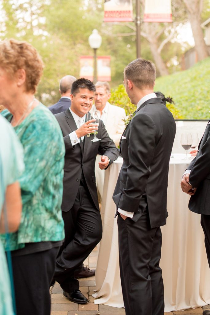 A destination wedding picture of the welcome cocktails at a California winery in Los Gatos called Testarossa. Photos by Mikkel Paige Photography.