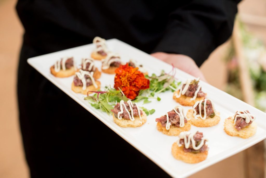 A destination wedding picture of the welcome hors d'oeuvres at a California winery in Los Gatos called Testarossa. Photos by Mikkel Paige Photography.