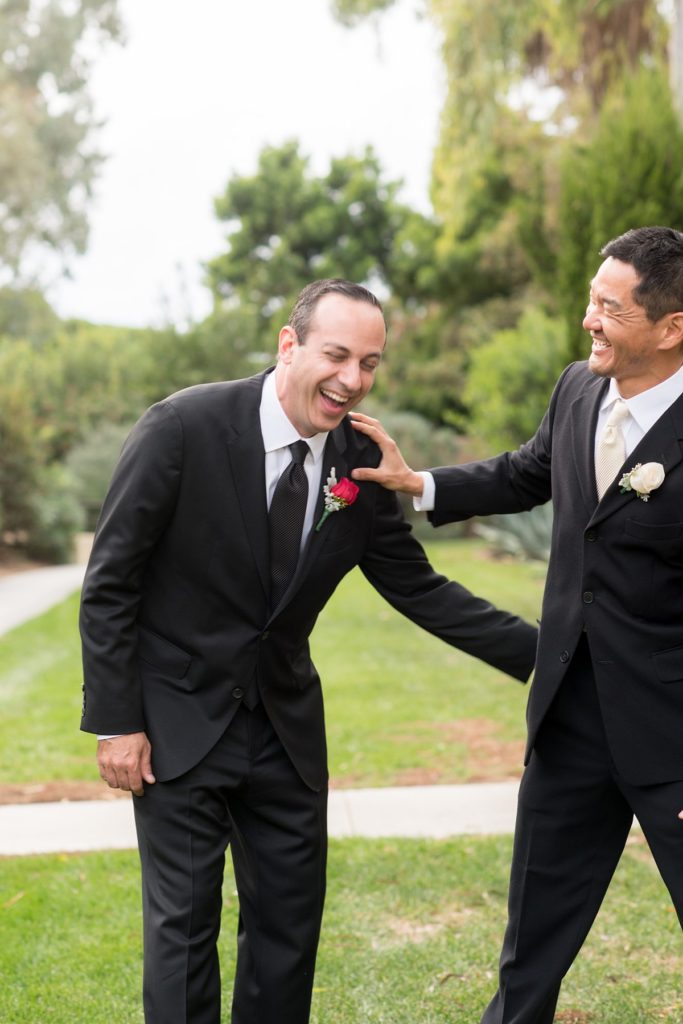 Estancia La Jolla wedding photos of the groom and his best man with destination photographer Mikkel Paige Photography.