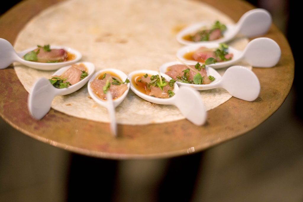 Estancia La Jolla wedding photos of the reception hors d'oeuvres with destination photographer Mikkel Paige Photography.