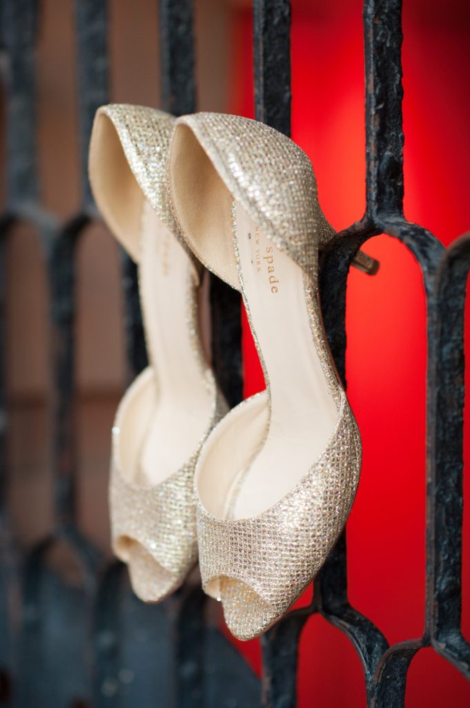 Gold Kate Spade shoes for the bribe in a small Brooklyn wedding in NYC during fall with photos by Mikkel Paige Photography.
