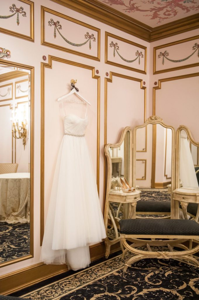 The bride's dress for a Crystal Plaza Wedding in New Jersey with photos by Mikkel Paige Photography.