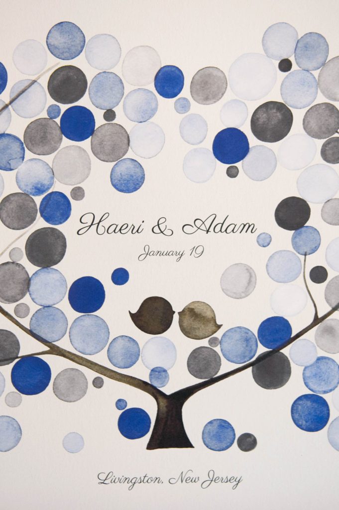 A photo of the signing board for a luxurious winter wedding at the Crystal Plaza in NJ. Photos by Mikkel Paige Photography.