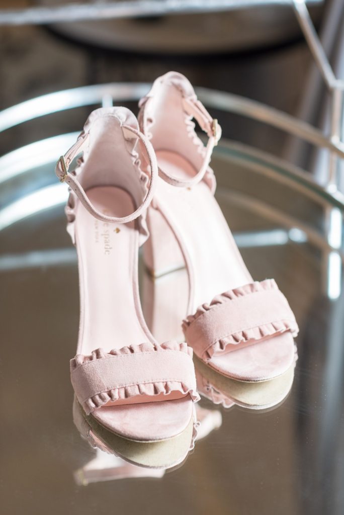 Fuquay-Varina wedding at Highgrove Estate in North Carolina with photos by Mikkel Paige Photography. Pink suede shoes from Kate Spade for the bride.