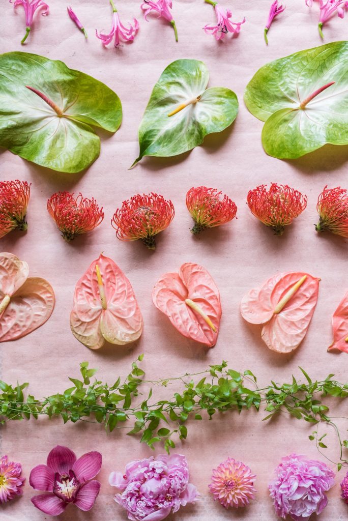 Fuquay-Varina wedding at Highgrove Estate in North Carolina with photos by Mikkel Paige Photography. Tropical bouquet by Flowers on Broad Street and flat lay styling by the photographer.