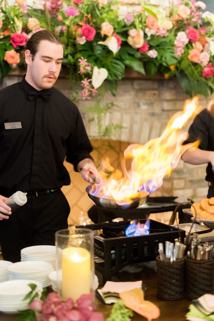 Fuquay-Varina wedding at Highgrove Estate in North Carolina with photos by Mikkel Paige Photography. Krispy Kreme Flambe Bar was an innovative and fun dessert idea.
