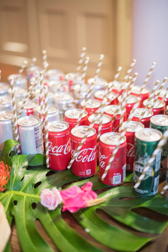 Fuquay-Varina wedding at Highgrove Estate in North Carolina with photos by Mikkel Paige Photography. Late night snacks were fresh pizza and soda cans with striped paper straws.