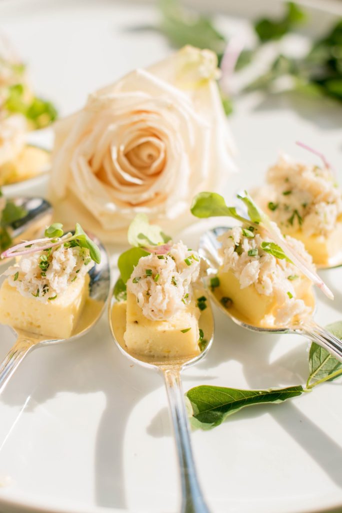 Outdoor cocktail hour and hors d'oeuvres at a Hudson Valley Wedding with photos by Mikkel Paige Photography.