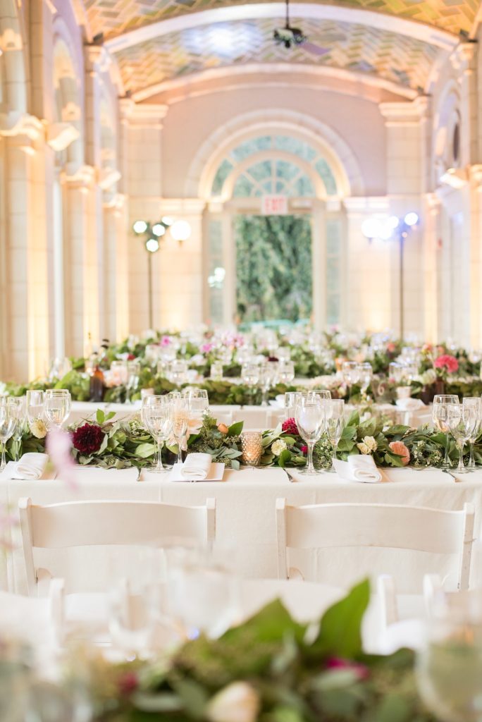 Prospect Park Boathouse wedding in Brooklyn, New York. Photo of the reception tables by Mikkel Paige Photography.