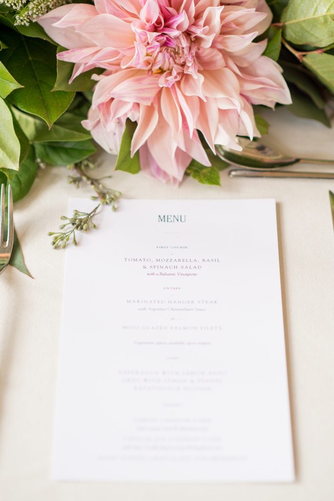 Prospect Park Boathouse wedding in Brooklyn, New York. Photo of the menu at the reception by Mikkel Paige Photography.