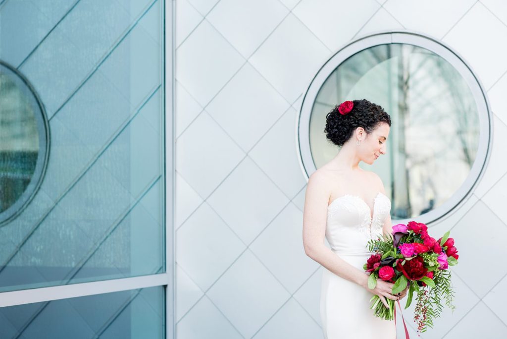 Photo of the bride at her W Hoboken wedding, a New Jersey event venue. Captured by Mikkel Paige Photography.