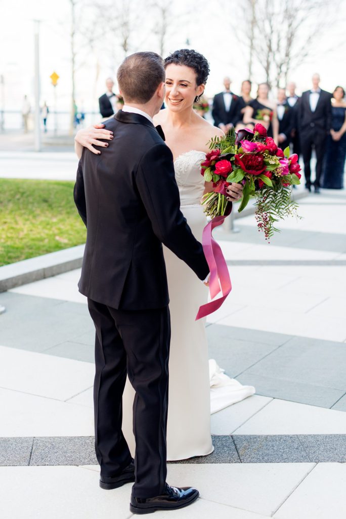 Photos of the bride and groom by Mikkel Paige Photography for their W Hoboken Wedding. Floral design by Sachi Rose.