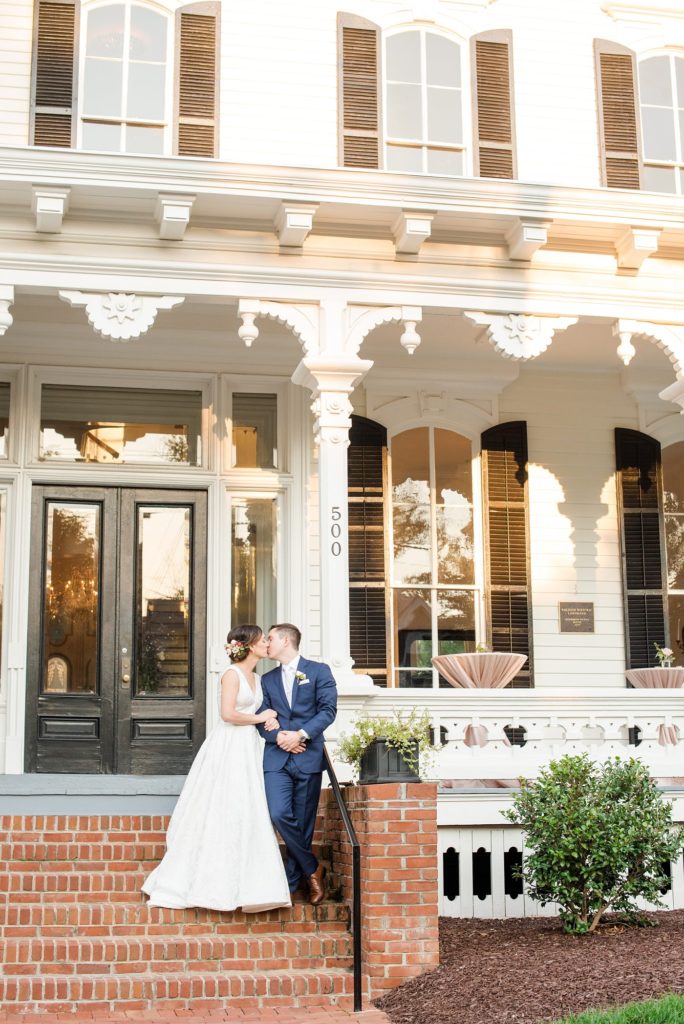 The bride and groom at their luxury Merrimon-Wynne House, photographed by Mikkel Paige Photography. Planning by C&D Events.