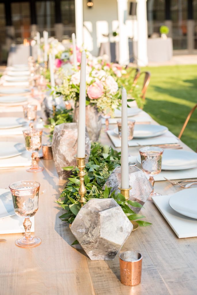 Reception flowers for an upscale wedding at indoor/outdoor venue, Merrimon-Wynne House. Photographed by Mikkel Paige Photography in Raleigh, NC. Flowers by Eclectic Sage and planning by C&D Events.