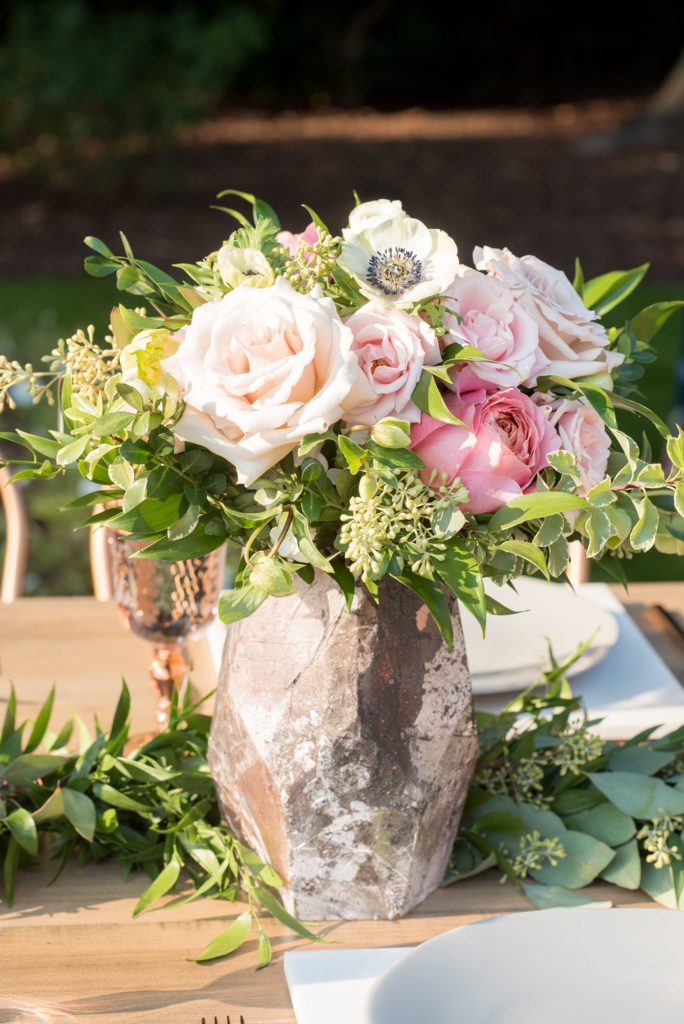 Reception flowers for an upscale wedding at indoor/outdoor venue, Merrimon-Wynne House. Photographed by Mikkel Paige Photography in Raleigh, NC. Flowers by Eclectic Sage and planning by C&D Events.