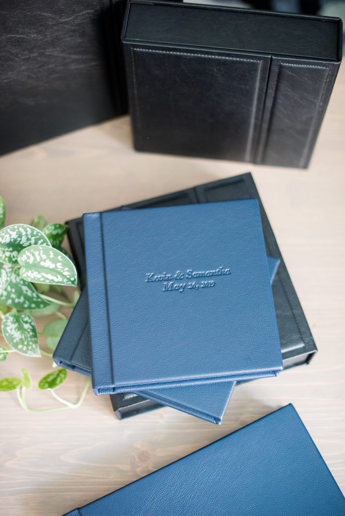 Fine art navy blue album for a summer wedding at Crabtree's Kittle House, by Mikkel Paige Photography.