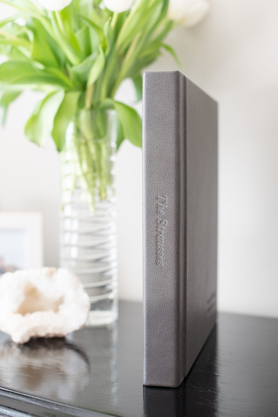 Fine art grey album for a fall wedding at Crabtree's Kittle House, by Mikkel Paige Photography.